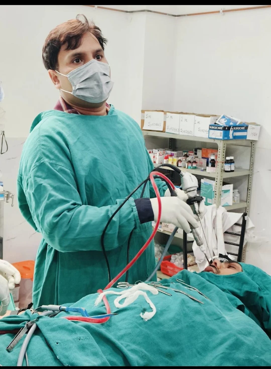 Dr. Manoj Kumar Arya performing an endoscopic ENT procedure